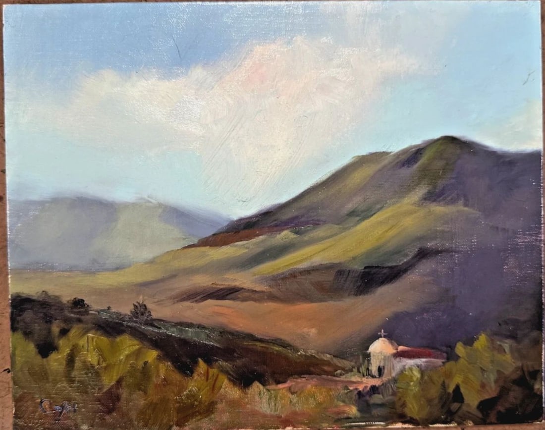 TUMACACORI STATE PARK MORNING LIGHT LANDSCAPE OIL PAINTING ARIZONA: 8 x 10 " by Cyndi Thau