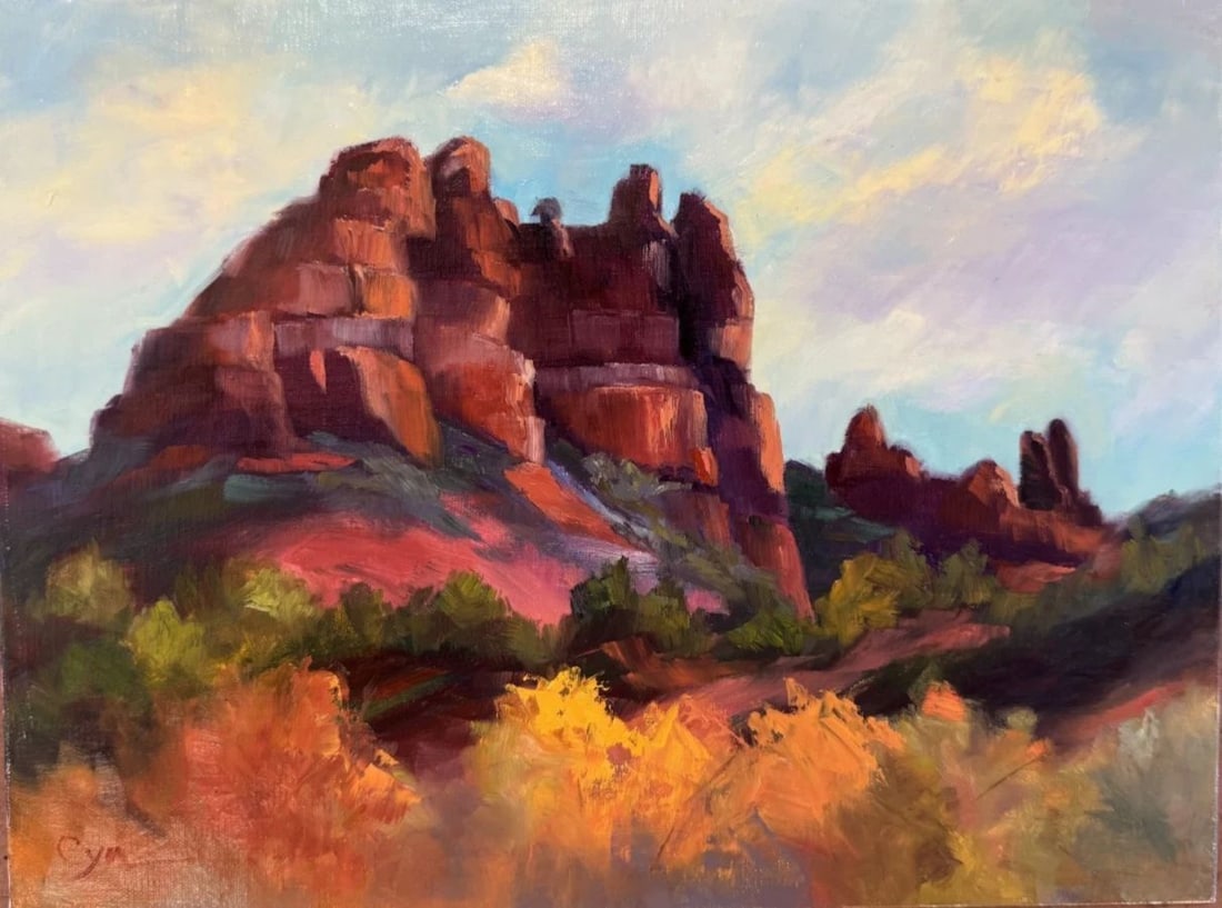 SNOOPY'S FULL VIEW SEDONA ARIZONA OIL ON BOARD PAINTING: 9 x 12 " by Cyndi Thau