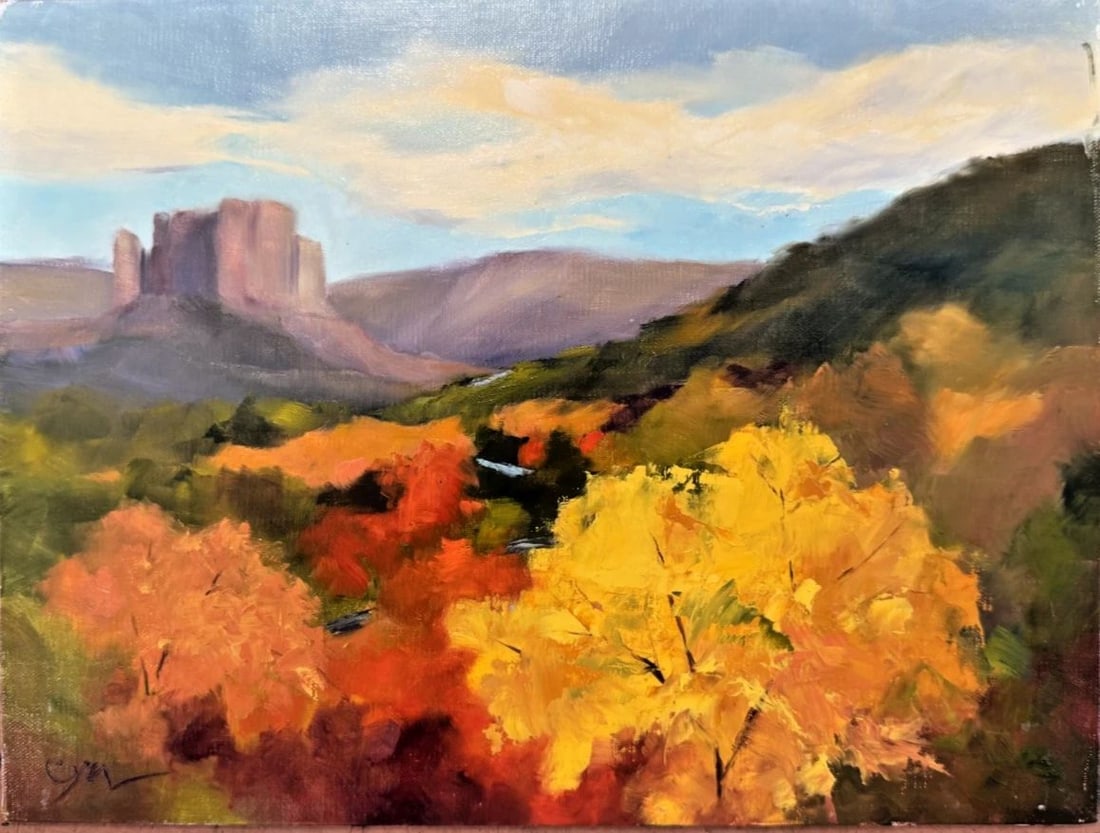 FALL IN OAK CREEK CANYON SEDONA ARIZONA SOUTHWEST PAINTING 9 X 12" (1 of 2)
