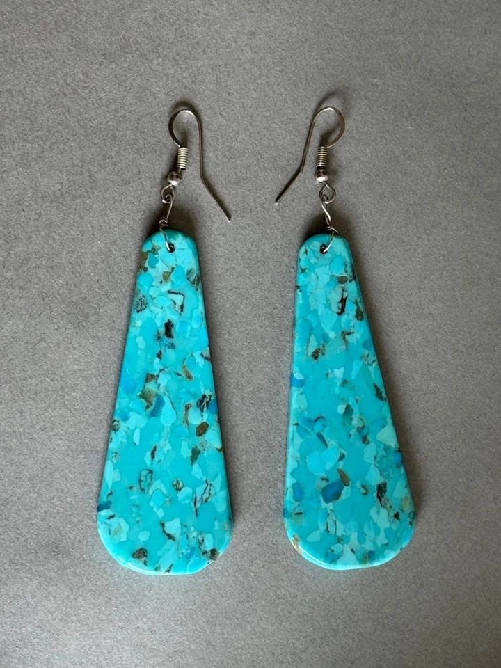 SANTO DOMINGO PUEBLO TURQUOISE EARRINGS 3 1/2?? DROP (1 of 2)