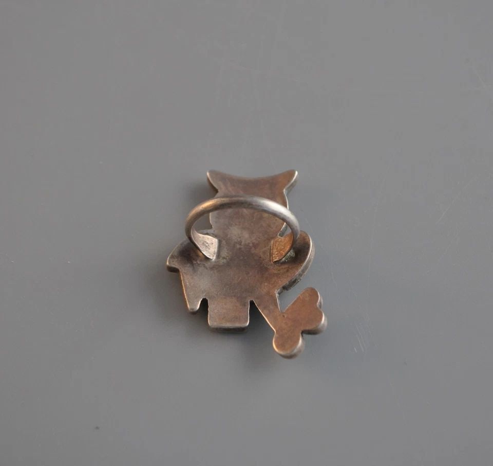 VINTAGE ZUNI INDIAN SILVER INLAY RING - OWL - ABALONE TURQUOSE CORAL JET - SZ 6 (1 of 2)