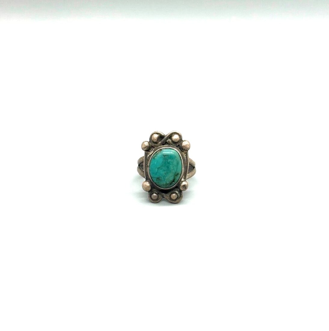 OLD PAWN NAVAJO STERLING SILVER AND TURQUOISE RING SIZE 5 1/2: Item Description: 7/8 " Tall