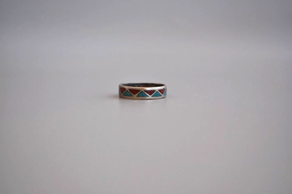 OLD PAWN NAVAJO STERLING SILVER RING - TURQUOISE, CORAL SIZE 12 1/2: Weight 4.03 Grams 1/4" Tall Old Pawn Jewelry dates from the early 1900s to the 1970s. Most of it is not signed because it wasn't the Native American tradition to sign the pieces they crafted. Most of 