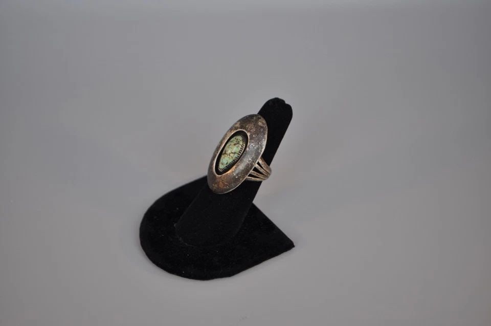 OLD PAWN NAVAJO STERLING SILVER RING - TURQUOISE SIZE 6 1/4: Weight 10.67 Grams 1 3/8" Tall Old Pawn Jewelry dates from the early 1900s to the 1970s. Most of it is not signed because it wasn't the Native American tradition to sign the pieces they crafted. Most 