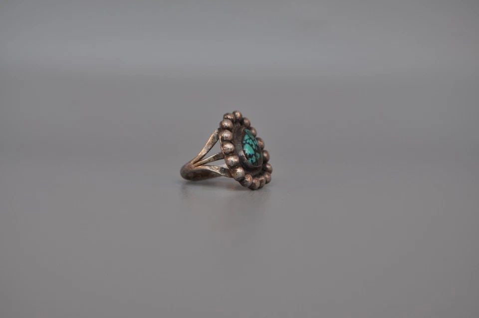 OLD PAWN NAVAJO STERLING SILVER RING - TURQUOISE SIZE 6 1/2: Weight 8.16 Grams 7/8' tall Old Pawn Jewelry dates from the early 1900s to the 1970s. Most of it is not signed because it wasn't the Native American tradition to sign the pieces they crafted. Most of 