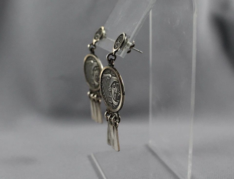 OLD PAWN MEXICAN SILVER EARRINGS: Item : 2 1/8” length