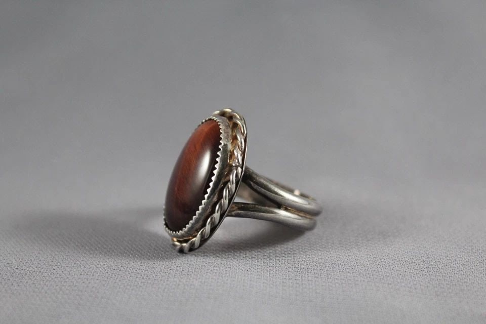 OLD PAWN NAVAJO STERLING SILVER AND LIGHT BROWN STONE RING SIZE 12 3/4: Item : 1 1/4” tall