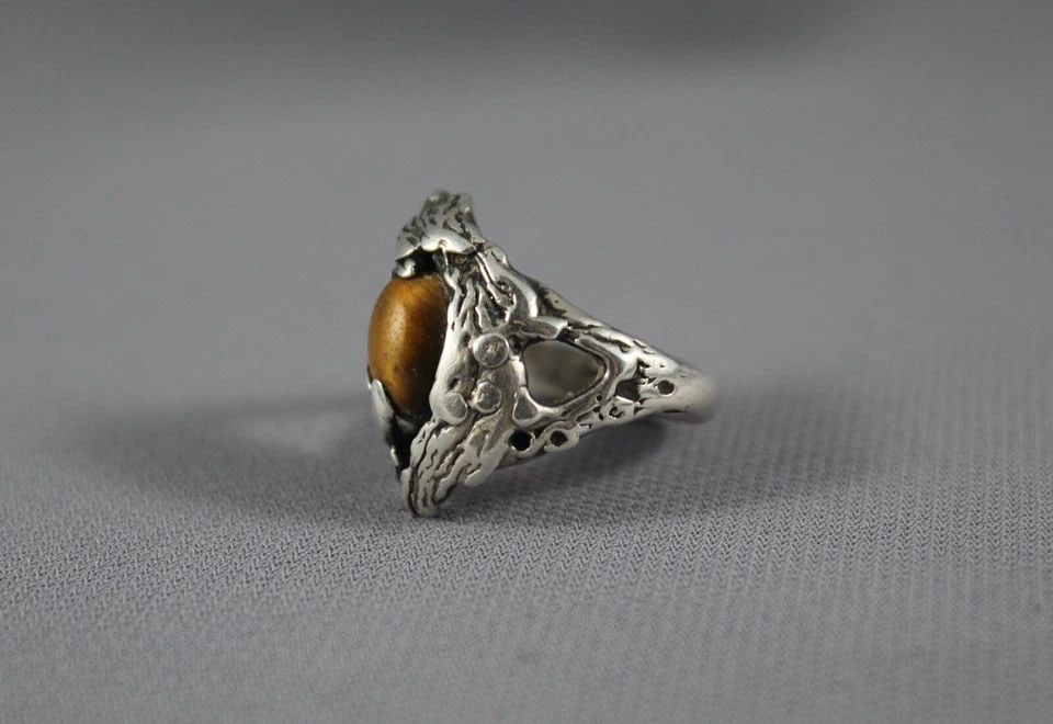 OLD PAWN NAVAJO STERLING SILVER AND TIGERS EYE STONE RING SIZE 6 1/4 (1 of 2)