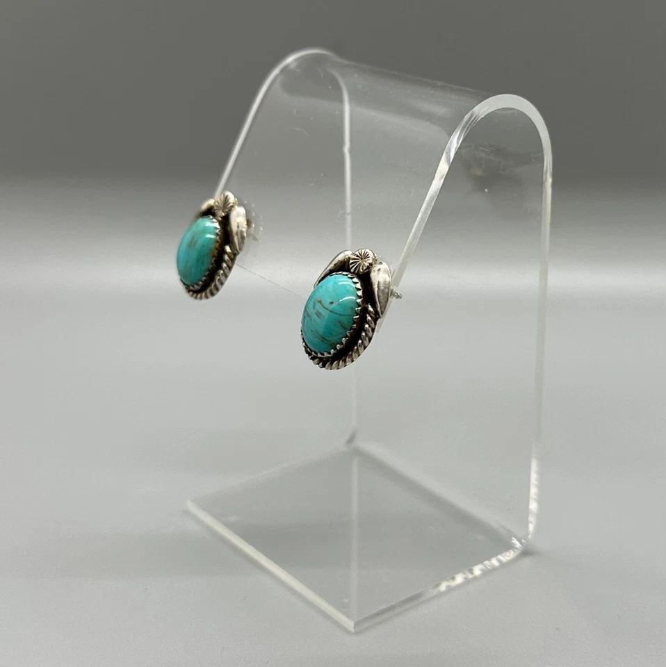 NAVAJO STERLING AND TURQUOISE EARRINGS SIGNED HL: NAVAJO STERLING AND TURQUOISE EARRINGS SIGNED HL Item Description: 3/4" Tall
