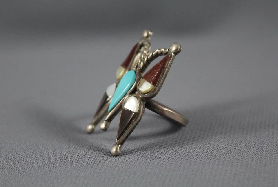 OLD PAWN ZUNI BUTTERFLY INLAID RING SIZE 7 (1 of 2)