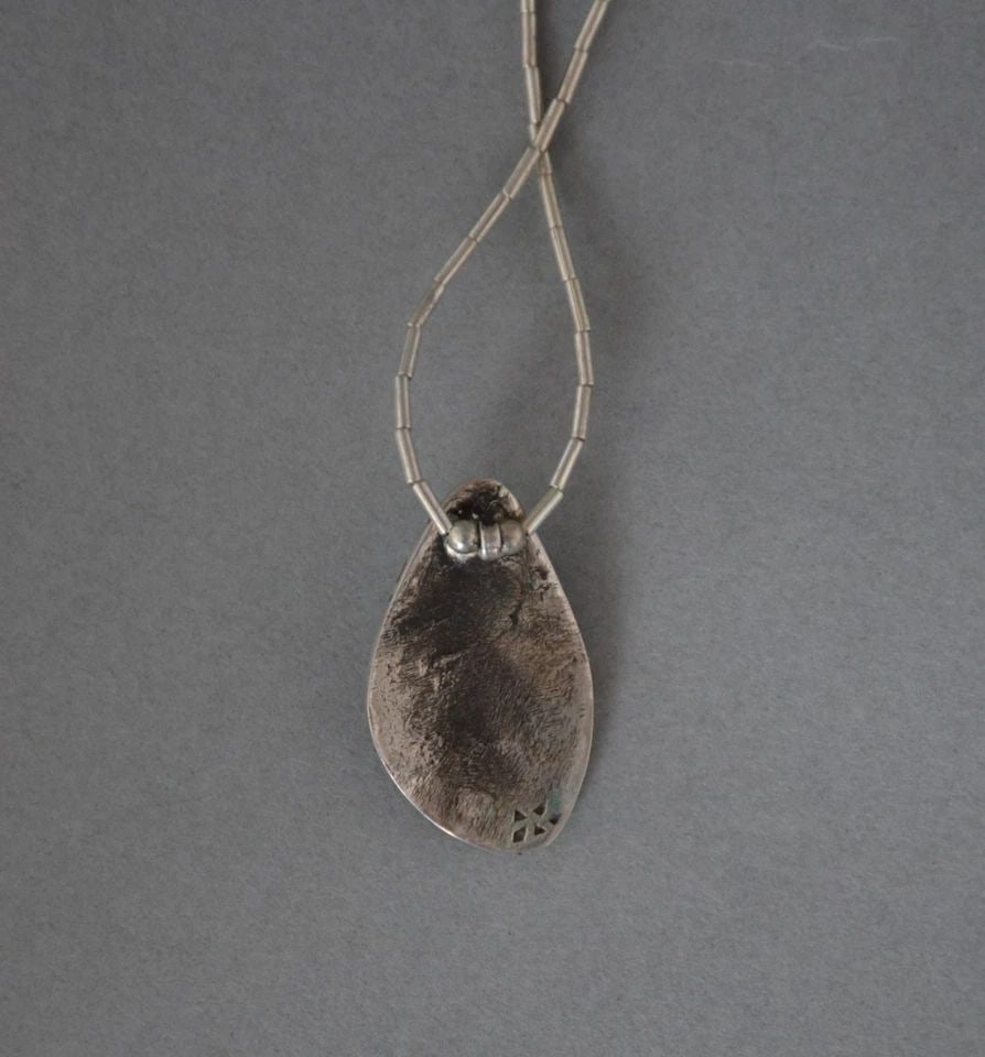 HOPI STERLING SILVER PENDANT NECKLACE - BADGER PAW - TURQUOISE STONE - 16.5" (1 of 2)