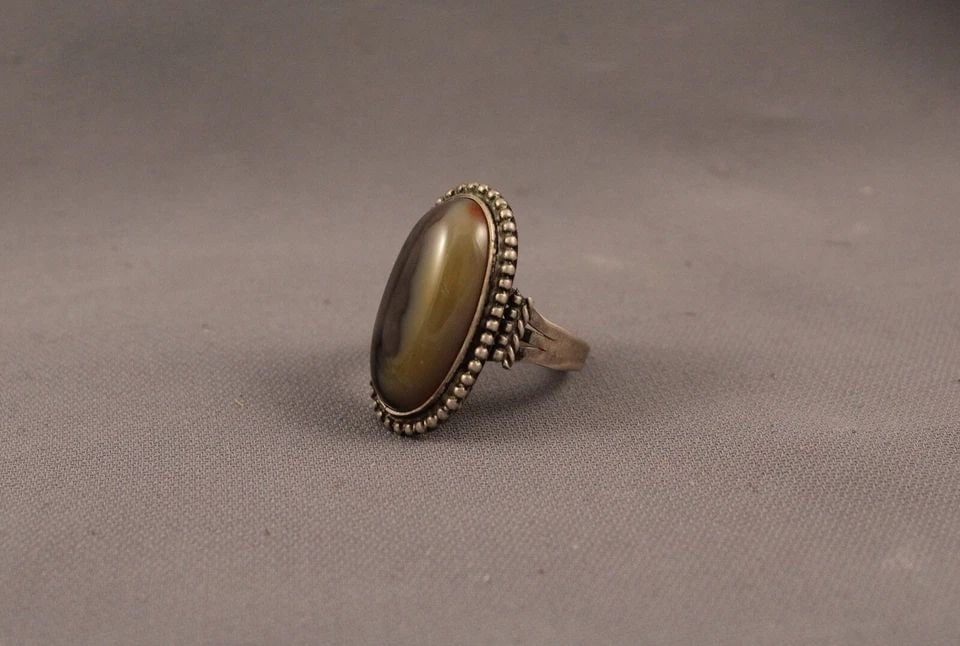 OLD PAWN NAVAJO AGATE RING SIZE 9 1/2 (1 of 2)