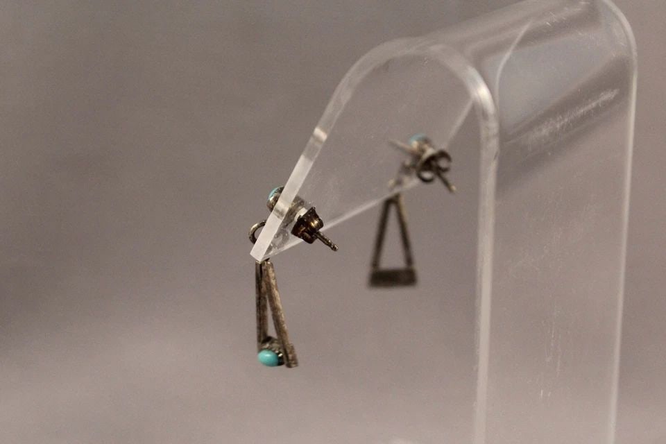 OLD PAWN NAVAJO STERLING SILVER AND TURQUOISE EARRINGS: OLD PAWN NAVAJO STERLING SILVER AND TURQUOISE EARRINGS Item Description: 1” Tall
