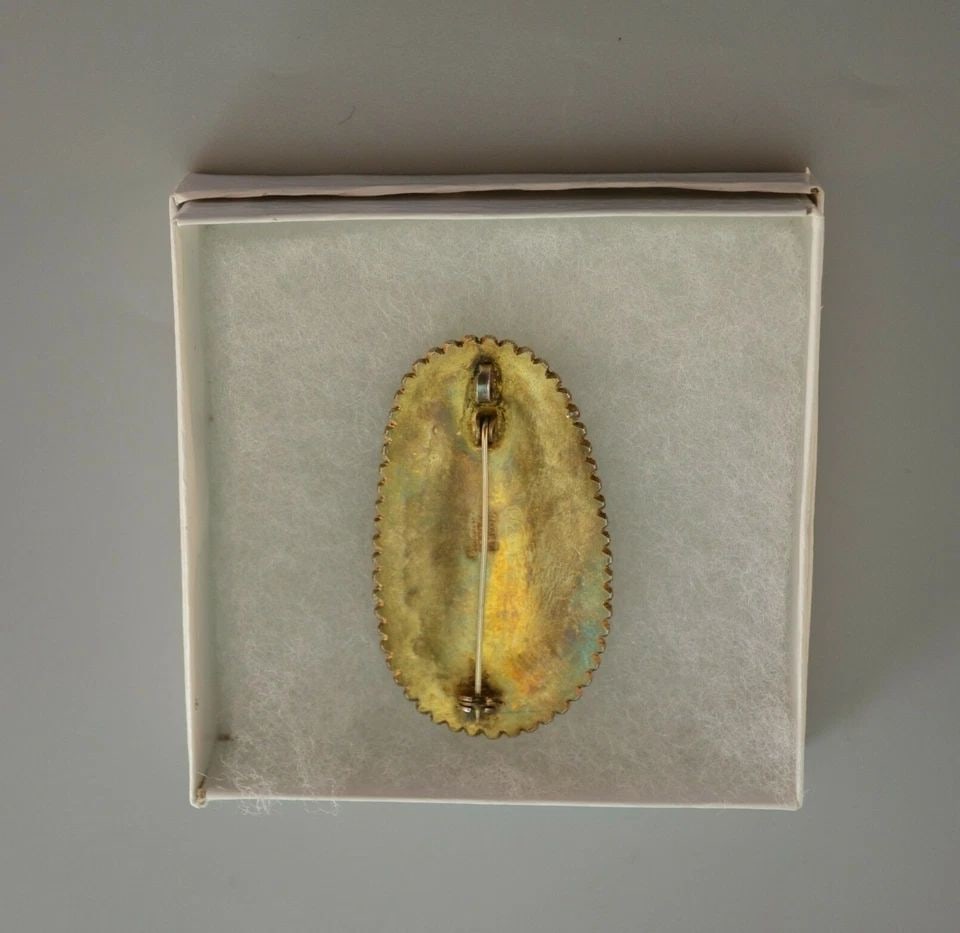 VINTAGE EILATSTONE ARGENTIUM PIN / PENDANT - 935 SILVER MADE IN ISRAEL - 2 3/8": VINTAGE EILATSTONE ARGENTIUM PIN / PENDANT - 935 SILVER MADE IN ISRAEL - 2 3/8" Item : This vintage pin / pendant is set with a rare Eilatstone Argentium stone that has been beautifully polished and s