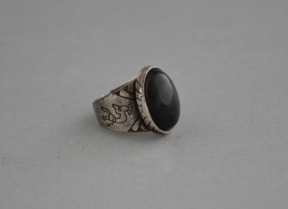 VTG BLACK ONYX STERLING SILVER RING - SOUTHWESTERN - FLUTE PLAYER - SIZE 6 3/4 (1 of 2)