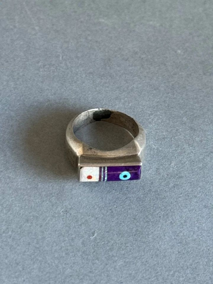VINTAGE NAVAJO STERLING SILVER STONE INLAY RING. SIZE 5 3/4 (1 of 2)