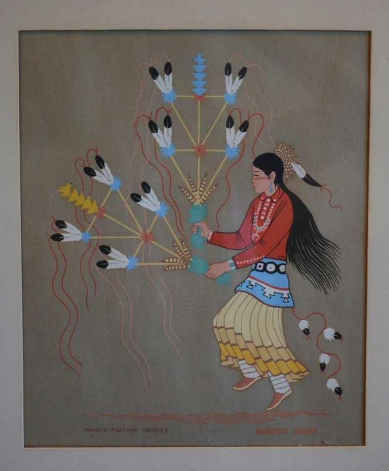 HARRISON BEGAY - NAVAJO FEATHER DANCER SILKSCREEN PRINT TEWA ENTERPRISES FRAMED (1 of 2)