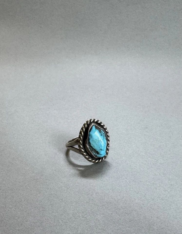 OLD PAWN NAVAJO STERLING SILVER AND TURQUOISE RING SIZE 7 3/4: 3/4 " Tall 6.2 Grams Throughout the 40 years that I have been in business, I have purchased jewelry from pawn shops throughout the Southwest that had collections of dead pawn. Most of these pawn shops