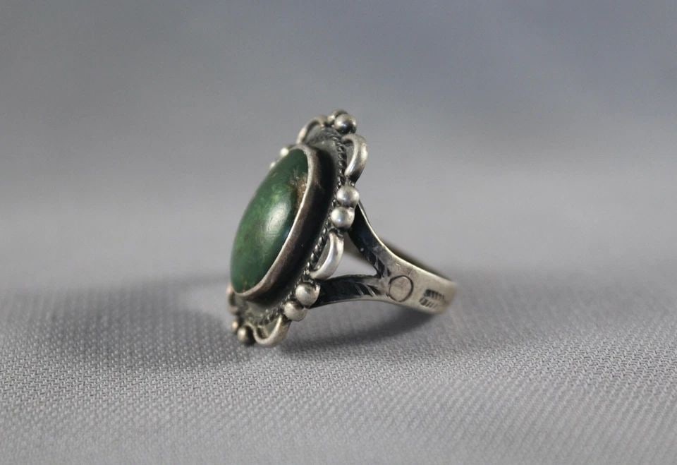 OLD PAWN NAVAJO STERLING SILVER AND TURQUOISE RING SIZE 7 1/4: Item Description: 1” tall Sterling and Turquoise Size 7 1/4 Please click here to check out our