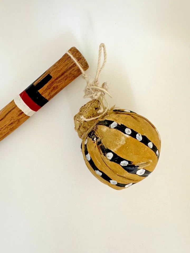 -VINTAGE HOPI KACHINA DANCE STICK , CLUB 16 1/2": Stick 16 1/2 " Ball 3" Throughout the 40 years that I have been in business, I have purchased jewelry from pawn shops throughout the Southwest that had collections of dead pawn. Most of these pawn sho