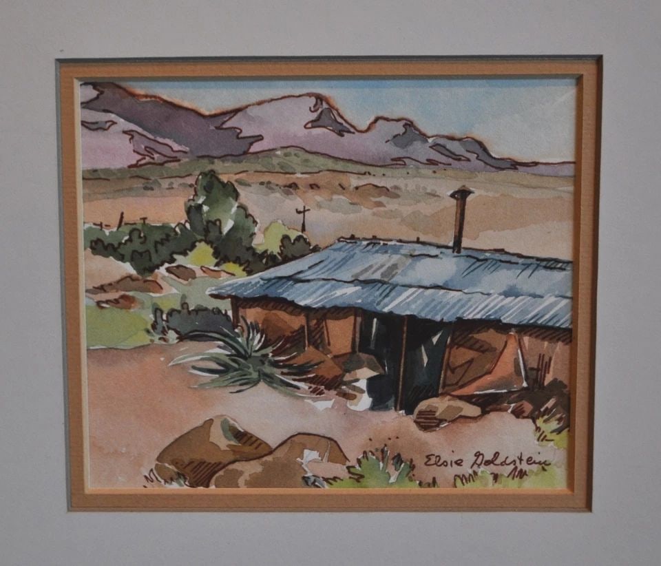 WATERCOLOR PAINTING - OLD TIN ROOF SHACK - OATMAN ARIZONA - ELSIE GOLDSTEIN (1 of 2)