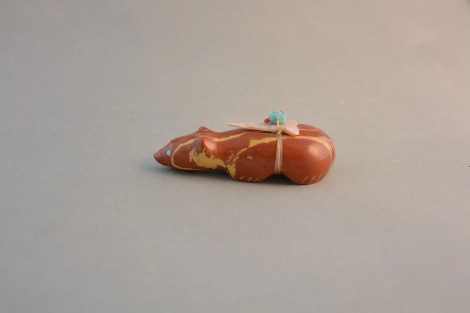 VINTAGE ZUNI FETISH - BADGER - WITH BUNDLE - INLAID TURQUOISE - 3" LONG (1 of 2)