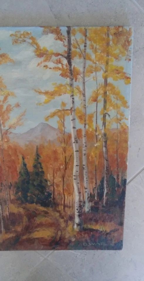 SMALL AUTUMN FALL LANDSCAPE PAINTING - ASPEN GROVE FLAGSTAFF AZ - D. WATSON (1 of 2)