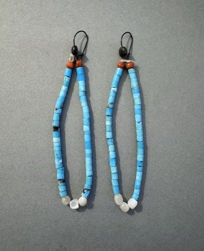 OLD PAWN NAVAJO TURQUOISE AND SHELL , CORAL EARRINGS: 3 " Drop Throughout the 40 years that I have been in business, I have purchased jewelry from pawn shops throughout the Southwest that had collections of dead pawn. Most of these pawn shops and trading