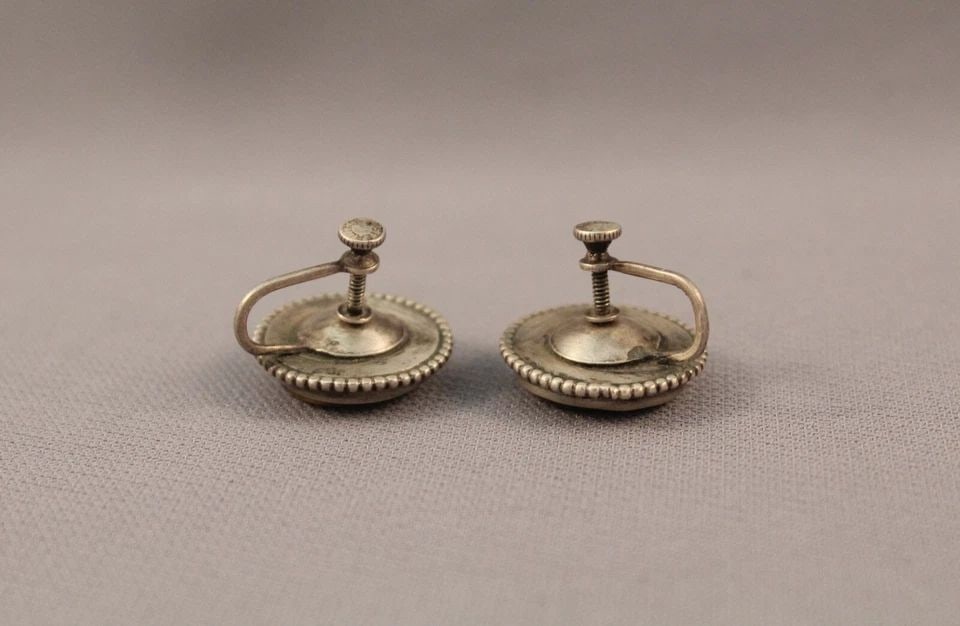 OLD PAWN NAVAJO TIGERS EYE EARRINGS SCREW BACK ..STERLING SILVER .. (1 of 2)