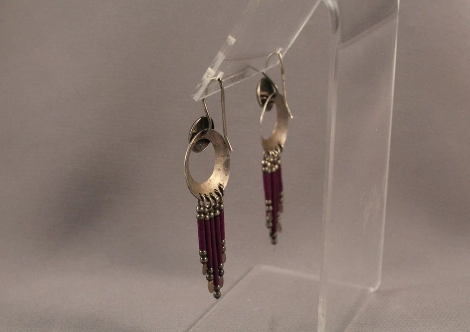 VINTAGE NAVAJO STERLING SILVER AND LAPIS EARRINGS: VINTAGE NAVAJO STERLING SILVER AND LAPIS EARRINGS Item Description: 2 1/4” length from top of wire to bottom..Great Condition ..
