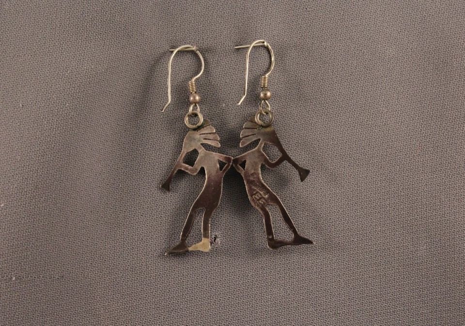 VINTAGE NAVAJO SILVER KOKOPELLI EARRINGS - (1 of 2)