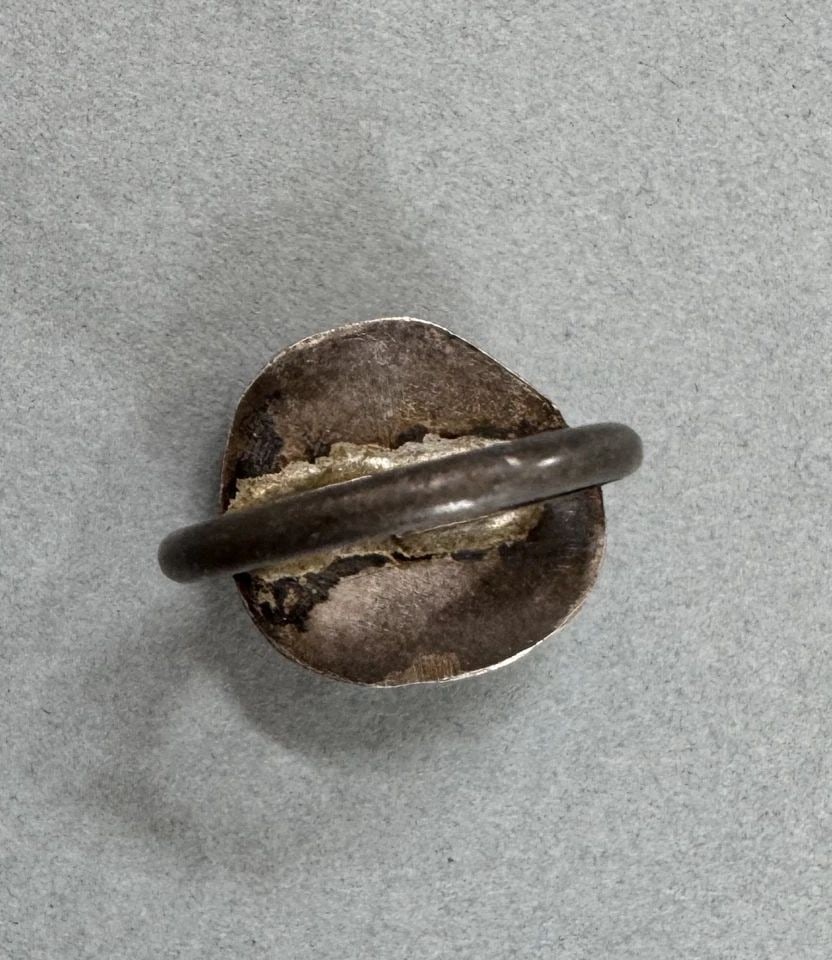 OLD PAWN NAVAJO STERLING SILVER AND TURQUOISE RING SIZE 4 1/4: 5/8 " Tall 3.27 Grams Throughout the 40 years that I have been in business, I have purchased jewelry from pawn shops throughout the Southwest that had collections of dead pawn. Most of these pawn shop