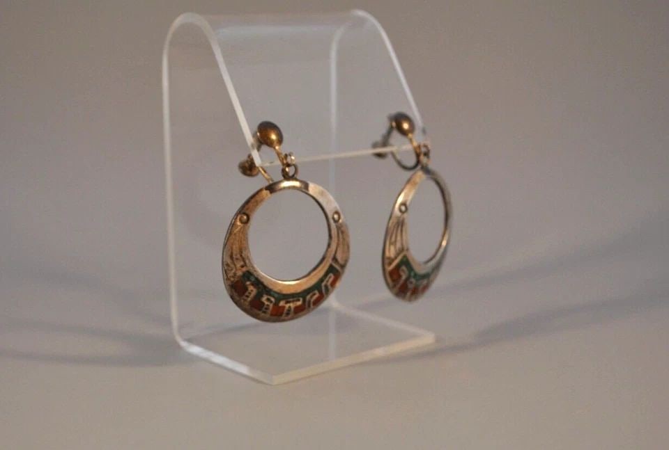 OLD PAWN NAVAJO CORAL AND TURQUOISE STERLING SILVER EARRINGS SIGNED JF (1 of 2)