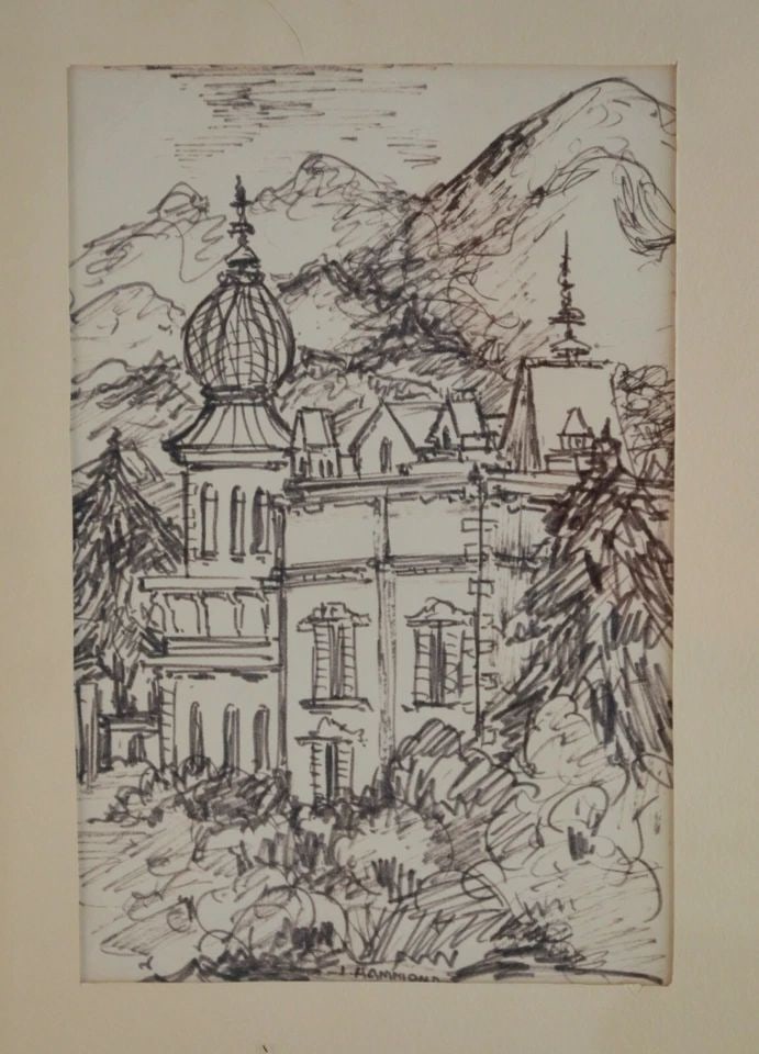 VINTAGE FRAMED PEN & INK DRAWING - MORENO ITALY - I. HAMMOND - 1969: VINTAGE FRAMED PEN & INK DRAWING - MORENO ITALY - I. HAMMOND - 1969 Item Description: This vintage pen and ink drawing is titled on the back, "Moreno, Italy 1969". The drawing is signed at the bottom 