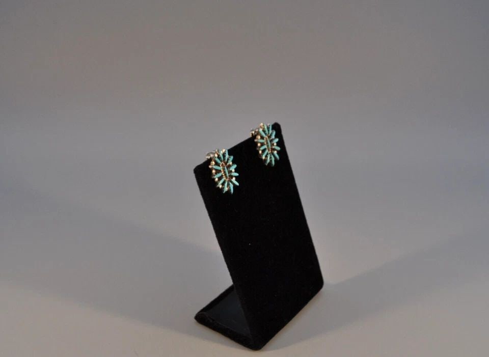 VINTAGE ZUNI STERLING SILVER EARRINGS - TURQUOISE SNAP ONS (1 of 2)