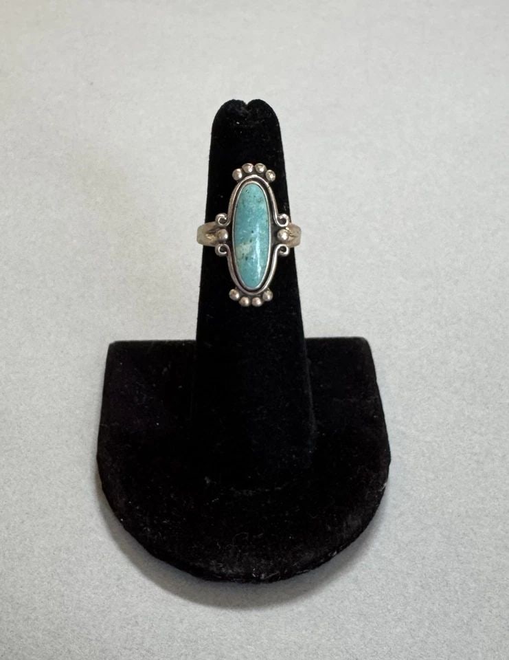 OLD PAWN NAVAJO STERLING SILVER TURQUOISE RING SIZE 4 3/4: 1 " Tall 4.37 Grams Throughout the 40 years that I have been in business, I have purchased jewelry from pawn shops throughout the Southwest that had collections of dead pawn. Most of these pawn shops 