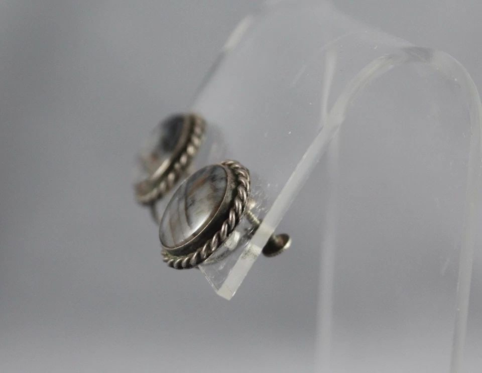 OLD PAWN NAVAJO PICTURE AGATE EARRINGS (1 of 2)