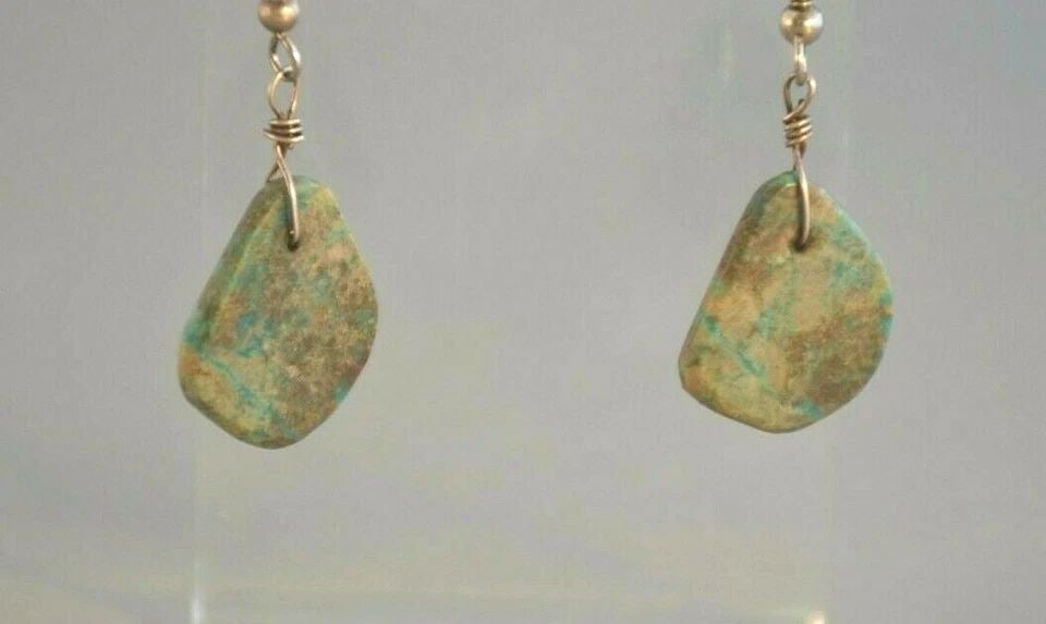 OLD PAWN NAVAJO SILVER AND TURQUOISE TABS EARRINGS - 1 3/4" DROP (1 of 2)
