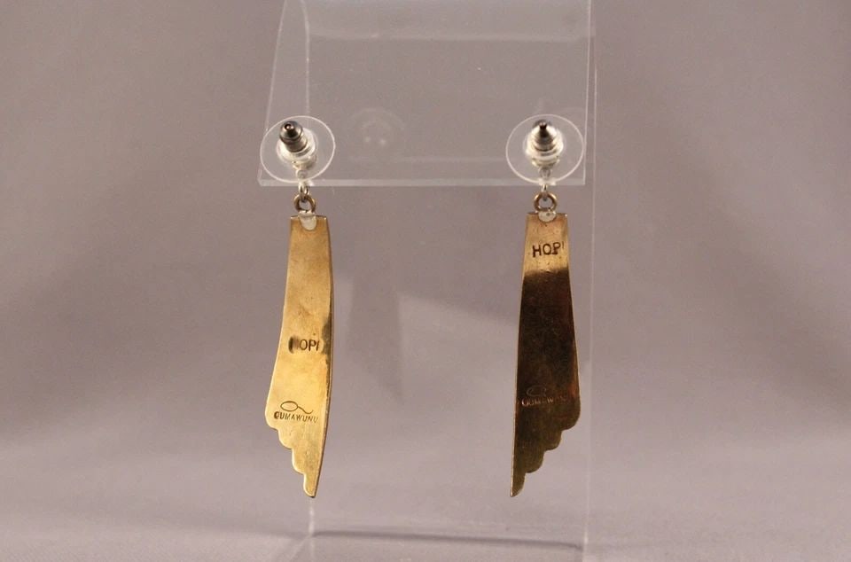 HOPI EARRINGS COPPER /BRASS SIGNED QUMAWUNU (1 of 2)