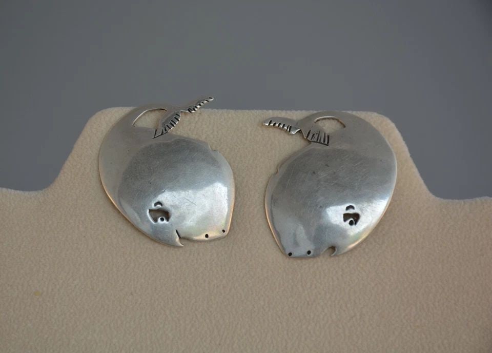 STERLING SILVER EARRINGS - DELIGHTFUL BABY WHALES FLIPPING TAILS - 1.5" (1 of 2)