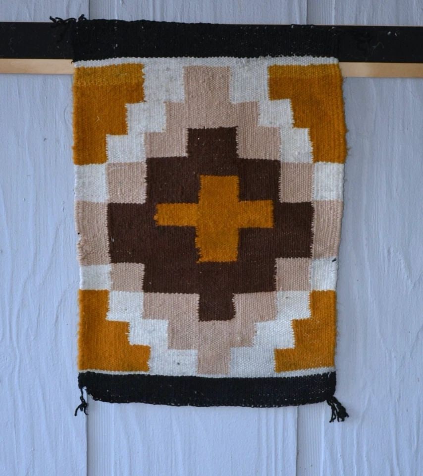 SMALL NAVAJO RUG - SAMPLER - STEPPED DIAMOND CROSS DESIGN - 21" X 15" (1 of 2)