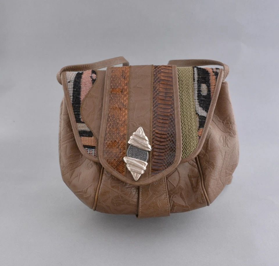 VINTAGE SHARIF HANDBAG PURSE CROSS BODY SHOULDER STRAP - LEATHER FABRIC - BROWNS (1 of 2)