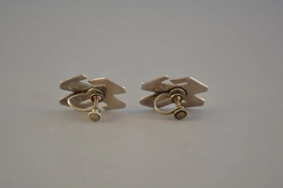 VINTAGE STERLING SILVER EARRINGS - TAXCO, EAGLE 1, 925, MEXICO - 1" SCREWBACK (1 of 2)