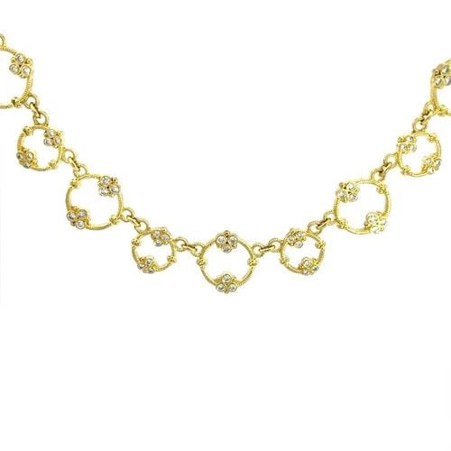 DIAMOND GOLD 18K YELLOW OPEN RING LINK COLLAR STYLE: DIAMOND GOLD 18K YELLOW OPEN RING LINK COLLAR STYLE This beautiful necklace, crafted from 18k yellow gold with alternating large and small open ring links with textured finish. Each link is accented w