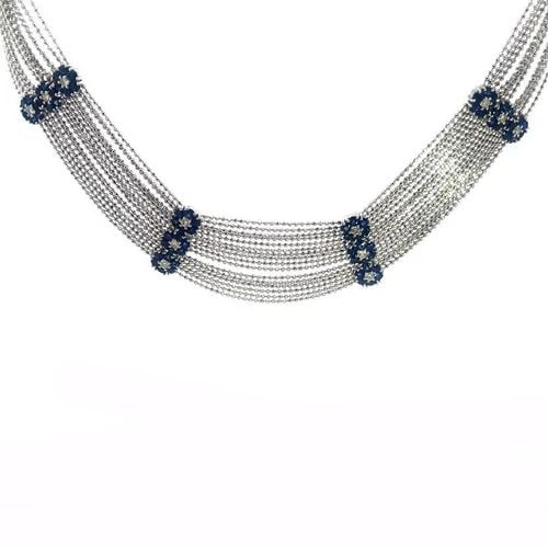 SAPPHIRE DIAMOND GOLD CHOKER NECKLACE BEADED 18K MULTI-CHAIN FLORAL STYLE (1 of 2)
