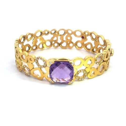 ROBERTO COIN DIAMOND AMETHYST BRACELET 18K YELLOW GOLD CUTOUT DESIGN (1 of 2)