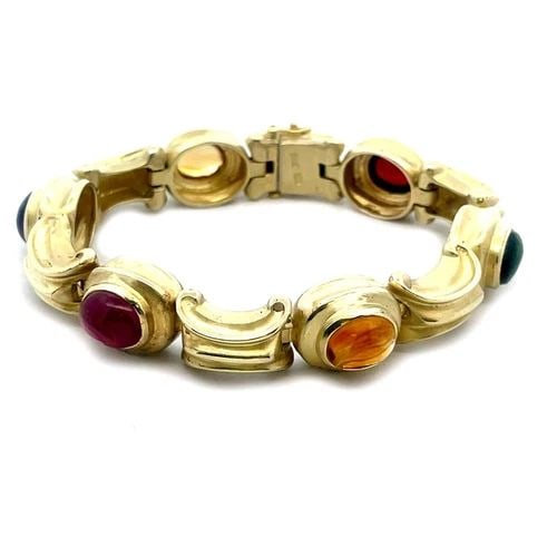 GOLD BRACELET AMETHYST & GEMS 14K YELLOW MULTICOLOR CHUNKY OVAL LINKS (1 of 2)