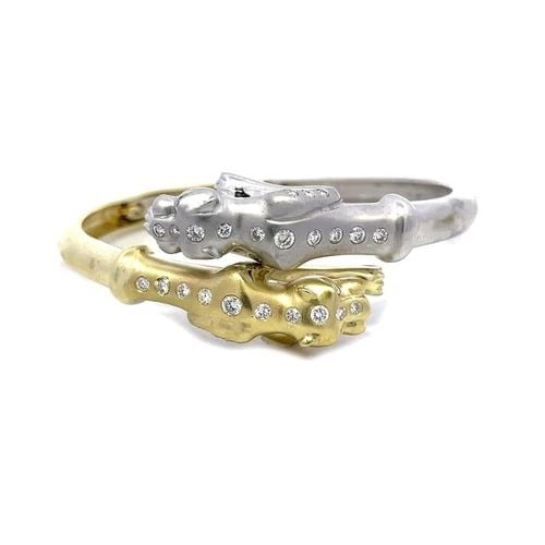 DIAMOND PANTHER BYPASS BRACELET 18K TWO TONE GOLD FLEX HINGED BAND (1 of 2)