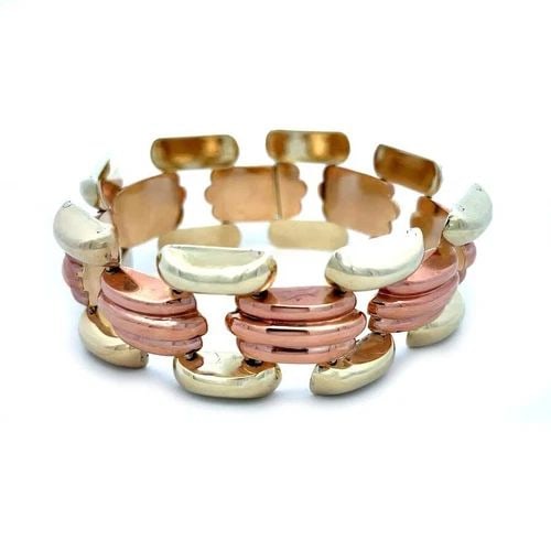 RETRO 12K GOLD BRACELET ROSE & YELLOW BAR LINK STYLE (1 of 2)