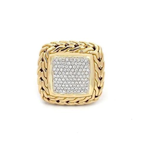 JOHN HARDY RING DIAMONDS 18K YELLOW GOLD CLASSIC CHAIN SQUARE LARGE SIZE 8.75: JOHN HARDY RING DIAMONDS 18K YELLOW GOLD CLASSIC CHAIN SQUARE LARGE SIZE 8.75 This gorgeous authentic ring is by John Hardy from his Classic Chain Collection, it is crafted from 18k yellow gold with w